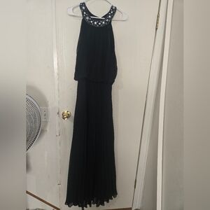Size 12 Xscape Navy Pleated Dress with Embellished Neckline. 1 DefectSee Pics.